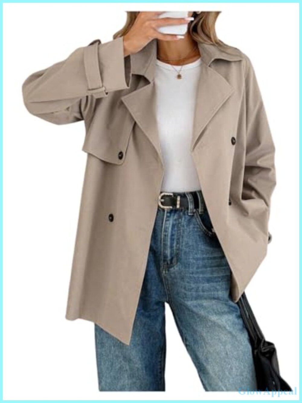 Women's Double Breasted Trench Coat Business Work Jacket Long Sleeve Polyester